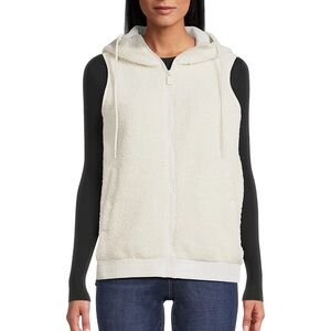 Avia cream faux shearling sleeveless hooded zip up vest XXL
